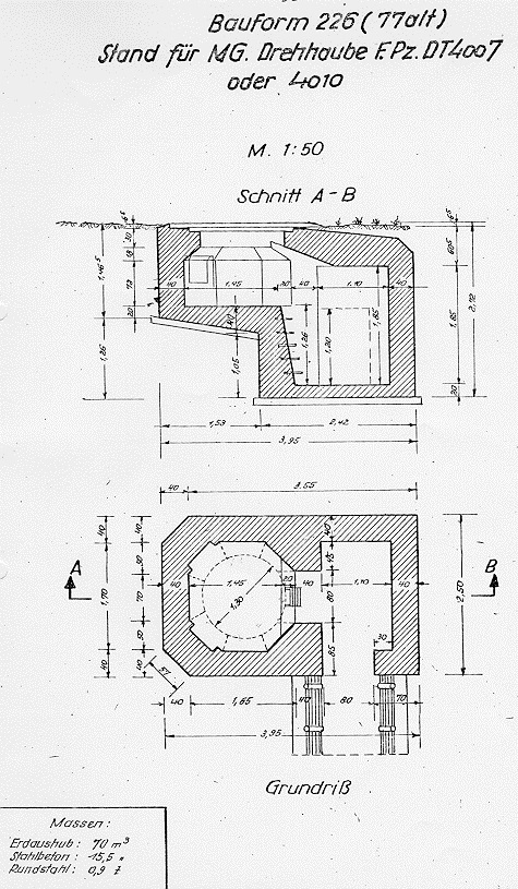 Schemat schronu Bauform 226 pod wieże F.Pz.DT 4007 oraz F.Pz.DT 4010